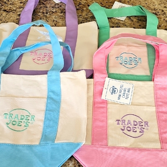Trader Joe Handbags - Trader Joe's Mini Pastel Tote Bags Set Of Four